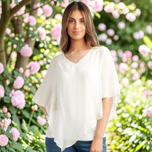 Apt. 9 Cream V-Neck Blouse with Ruffle Detail